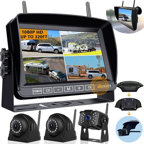 Wireless RV Backup Camera for Trailer Truck Camper Digital Rear Side View Cameras & HD 1080P 4 Splits 7" DVR Screen with Adapter for Furrion Pre-Wired IP69 Waterproof Night Vision 170° Wide View Angle in Saudi Arabia