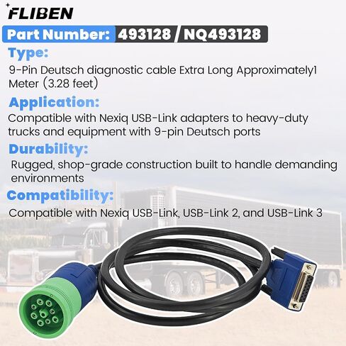 493128 9-Pin Deutsch Adapter Fits for USB-Link 2 & 3 J1708 J1939,1-Meter | For CAN1 CAN2 CAN3 Heavy Duty Vehicles,3 Rows NQ493128 in Saudi Arabia