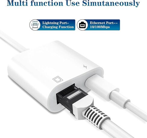 MFi Certified 2 in 1 Lightning to RJ45 Ethernet LAN Network Adapter with Charge Port Compatible with iPhone/iPad/iPod Models, Supports 100Mbps,Plug and Play Ethernet Network in Saudi Arabia