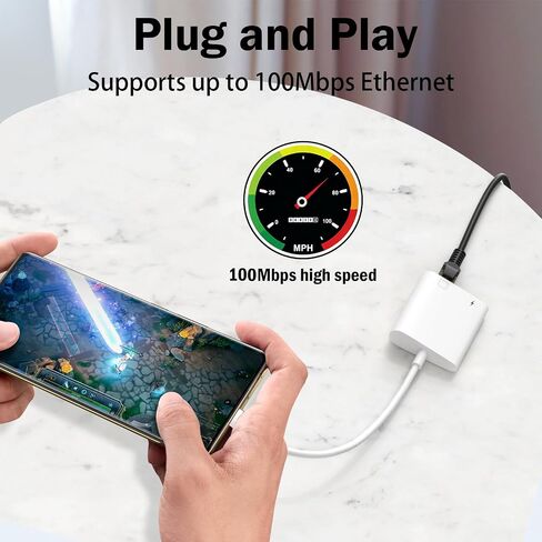 MFi Certified 2 in 1 Lightning to RJ45 Ethernet LAN Network Adapter with Charge Port Compatible with iPhone/iPad/iPod Models, Supports 100Mbps,Plug and Play Ethernet Network in Saudi Arabia