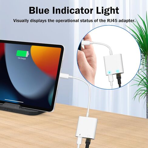 MFi Certified 2 in 1 Lightning to RJ45 Ethernet LAN Network Adapter with Charge Port Compatible with iPhone/iPad/iPod Models, Supports 100Mbps,Plug and Play Ethernet Network in Saudi Arabia