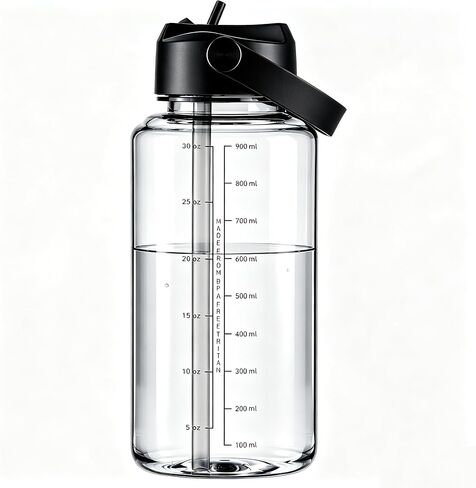 OLDLEY 32oz Water Bottle with Straw, Leakproof Tritan Clear Bottle with Marked Bottle and Carry Handle, BPA-Free Wide Mouth Reusable Sports Water Bottle for Gym,Hiking, Camping,Travel,Workout,Red in Kuwait