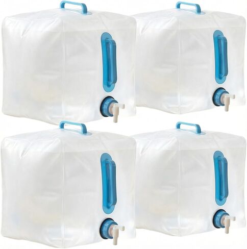 4 Pack 5.3Gal Collapsible Water Containers with Spigot | Labor-Saving Dual Handles, BPA Free Canteen, Portable & Foldable for Outdoor Hiking, Camping, Emergency in Saudi Arabia