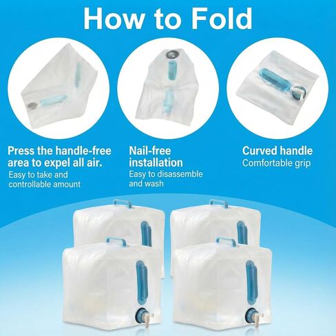 4 Pack 5.3Gal Collapsible Water Containers with Spigot | Labor-Saving Dual Handles, BPA Free Canteen, Portable & Foldable for Outdoor Hiking, Camping, Emergency in Saudi Arabia