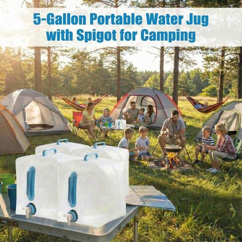 4 Pack 5.3Gal Collapsible Water Containers with Spigot | Labor-Saving Dual Handles, BPA Free Canteen, Portable & Foldable for Outdoor Hiking, Camping, Emergency in Saudi Arabia