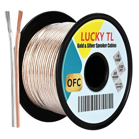 LUCKY TL 16 Gauge Speaker Wire Cable, OFC(Oxygen-Free Copper),100 ft Spool | Gold and Silver, for Home Theater, Stereo Systems, DIY in Saudi Arabia