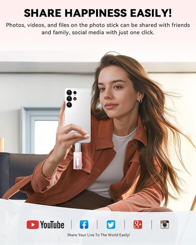 MFi Certified 256GB Flash Drive for iPhone iPad, Photo Stick for External Memory Storage, Easily Back Up and Save Photos Videos, USB Memory Stick Thumb Drive for iPhone/iPad/Android/PC(Rosepink) in Saudi Arabia