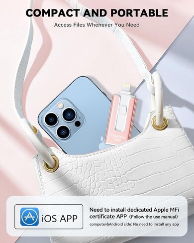 MFi Certified 256GB Flash Drive for iPhone iPad, Photo Stick for External Memory Storage, Easily Back Up and Save Photos Videos, USB Memory Stick Thumb Drive for iPhone/iPad/Android/PC(Rosepink) in Saudi Arabia