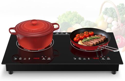 VBGK Electric Cooktop,110V 3000W 24 Inch Stove Top with LED touch Control,8 Power Levels, Kids Lock & 4H Timer,Overheat Protection stove,2 burner Electric cooktop in Saudi Arabia