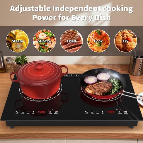 VBGK Electric Cooktop,110V 3000W 24 Inch Stove Top with LED touch Control,8 Power Levels, Kids Lock & 4H Timer,Overheat Protection stove,2 burner Electric cooktop in Saudi Arabia