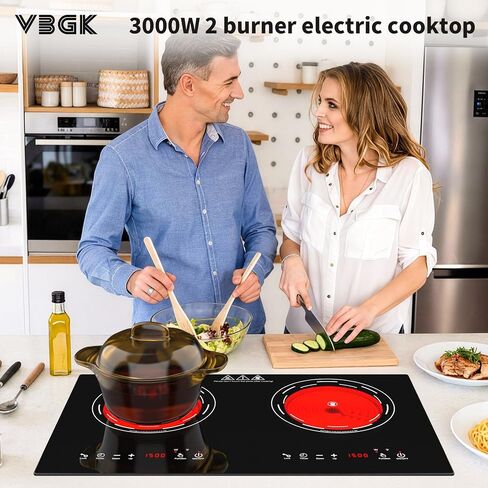 VBGK Electric Cooktop,110V 3000W 24 Inch Stove Top with LED touch Control,8 Power Levels, Kids Lock & 4H Timer,Overheat Protection stove,2 burner Electric cooktop in Saudi Arabia