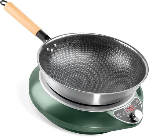 1700W 120V Concave Induction Wok Cooktop, 9.25-Inch Large Coil, Non-Pulse Continuous Heating, 16 Power Levels, ETL Listed Portable Countertop Burner for Round-Bottom Woks in Saudi Arabia