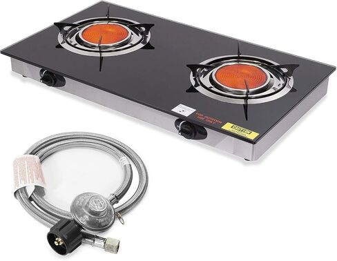 Barton Deluxe 40,000 BTU 2-Burner Propane Gas Stove, Outdoor Countertop Cooktop with Ceramic Infrared Burners, Auto Ignition LPG Camping Stove for BBQ, Tailgating & Outdoor Cooking in Saudi Arabia