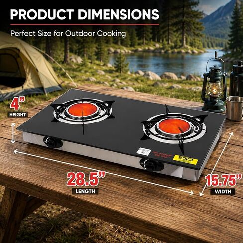 Barton Deluxe 40,000 BTU 2-Burner Propane Gas Stove, Outdoor Countertop Cooktop with Ceramic Infrared Burners, Auto Ignition LPG Camping Stove for BBQ, Tailgating & Outdoor Cooking in Saudi Arabia