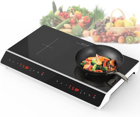 GIHETKUT Double Induction Cooktop,110V 2 Burner Induction Cooktop,2300W Electric Stove Top with Independent Control, Ultrathin Body, 9 Temperature, Multiple Power Levels, 2 Hour Timer, Safety Lock in Saudi Arabia