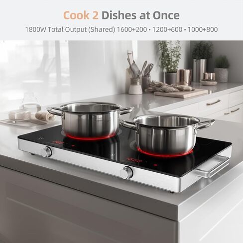 Infrared Double Burner Hot Plate,1800W Portable Electric Cooktop for 110-120V Outlet, Ceramic Glass Top, Knob & Touch Control, 9 Power Levels, Timer, Works with Any Cookware in Saudi Arabia