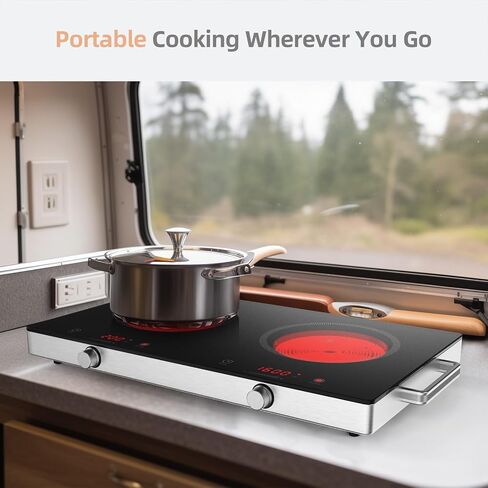 Infrared Double Burner Hot Plate,1800W Portable Electric Cooktop for 110-120V Outlet, Ceramic Glass Top, Knob & Touch Control, 9 Power Levels, Timer, Works with Any Cookware in Saudi Arabia