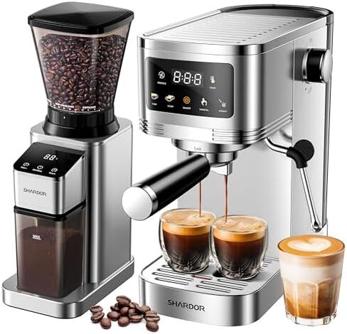 SHARDOR Espresso Machine with Grinder Bundle — Separate Conical Burr Coffee Grinder with 48 Adjustable Grind Settings, 20-Bar Espresso Machine with Steam Wand for Home Barista in Saudi Arabia