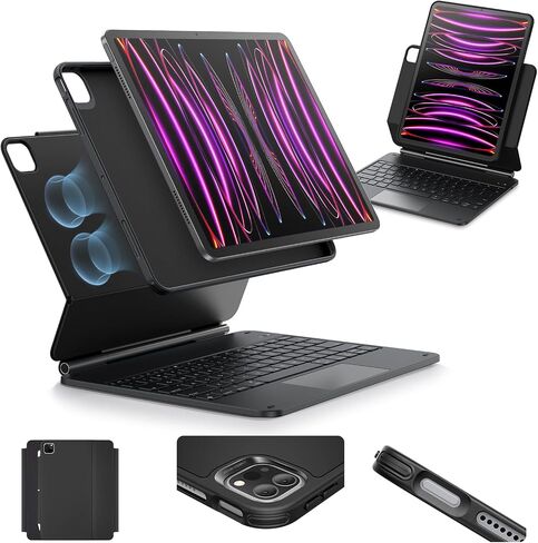 ESR for iPad Pro 12.9 Keyboard Case, Multi-Mode Magnetic Stand | For Pro 12.9" 6/5/4/3th, Secure Magnetic Lock, Detachable Case, Precision Multi-Touch Trackpad, Rebound 360 Series, Black in Saudi Arabia