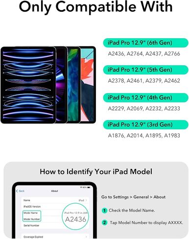 ESR for iPad Pro 12.9 Keyboard Case, Multi-Mode Magnetic Stand | For Pro 12.9" 6/5/4/3th, Secure Magnetic Lock, Detachable Case, Precision Multi-Touch Trackpad, Rebound 360 Series, Black in Saudi Arabia