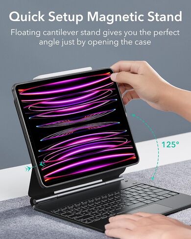 ESR for iPad Pro 12.9 Keyboard Case, Multi-Mode Magnetic Stand | For Pro 12.9" 6/5/4/3th, Secure Magnetic Lock, Detachable Case, Precision Multi-Touch Trackpad, Rebound 360 Series, Black in Saudi Arabia