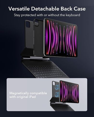 ESR for iPad Pro 12.9 Keyboard Case, Multi-Mode Magnetic Stand | For Pro 12.9" 6/5/4/3th, Secure Magnetic Lock, Detachable Case, Precision Multi-Touch Trackpad, Rebound 360 Series, Black in Saudi Arabia