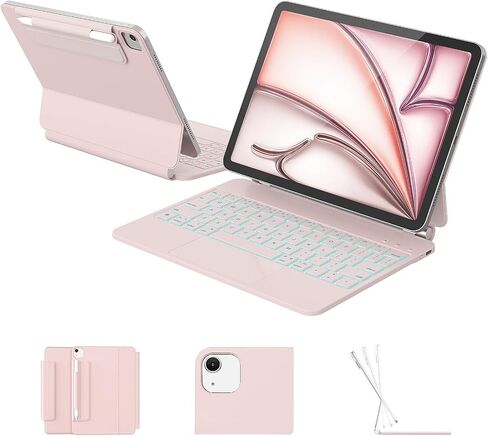 حافظة RAYMCRAFT لجهاز iPad Air 11 بوصة مع لوحة مفاتيح (M4/M3/M2، 2026/2025/2024)، iPad Pro 11 (الجيل الرابع/الثالث/الثاني/الجيل الأول) وحافظة لوحة المفاتيح السحرية Air 5/4، بإضاءة خلفية 11 لونًا، لوحة تتبع متعددة اللمس، أسود in Kuwait