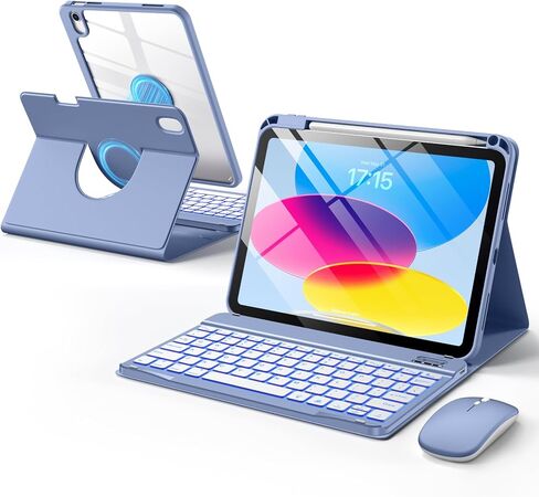 Wenlaty for iPad A16 11th/10th Generation Case with Keyboard & Mouse Hybrid | Rotating Detachable Case, 7-color Backlit Keyboard, Magnetic Cover, Pencil Holder, for iPad A16 11 inch/10th 10.9, Light Pink in Saudi Arabia