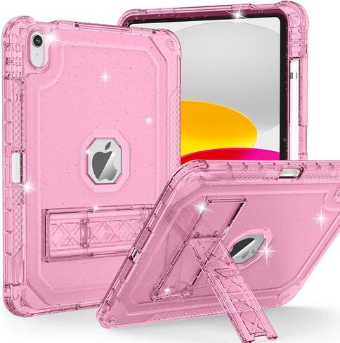 ZoneFoker for iPad A16 Case 11th Generation 11 Inch /10th Gen 10.9" Glitter | Heavy Duty Shockproof Rugged Protective 11"/10.9" (2025/2022) Translucent Cover with Pencil Holder Kickstand, Clear Glitter in Kuwait