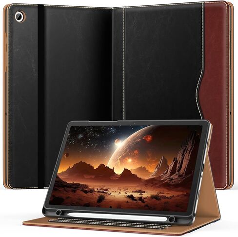 OKP Leather Case for Samsung Galaxy Tab A11+ / A9+ Plus 11 inch 2026/2024 | for SM-X230/X236/X238/X210/X216/X218, PU Leather Folio Cover with Multi-Angle Stand, Auto Wake/Sleep for 11" (Black+Brown) in Kuwait