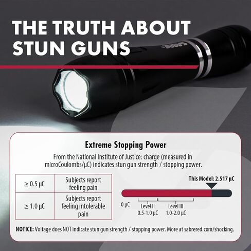 SABRE 2-in-1 Tactical Stun Gun with LED Flashlight, Self Defense Stun Gun with 2.517 µC Charge Produces Intolerable Pain, 130 Lumen LED Light, Safety Switch, Belt Holster, Rechargeable Battery in Saudi Arabia