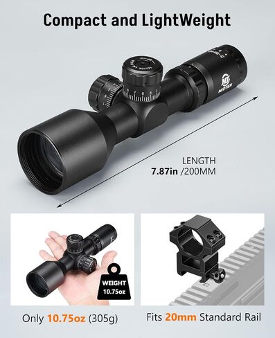 Midten 3-9x40 Compact Rifle Scope, Mil-Dot Reticle, Locking Turret, Zero Reset, 1 inch Tube SFP Riflescope with 20mm Scope Rings in Saudi Arabia