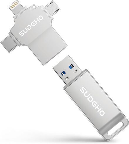 MFi Certified Photo Stick 128GB USB 3.0 Flash Drive for iPhone, 4 in 1 External Thumb Drive for Picture Video Saver and Backup, High Speed Memory Stick USB Drive for iPhone/iPad/Android/PC (Silver) in Saudi Arabia
