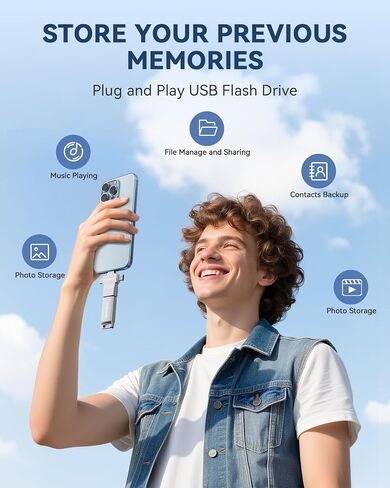 MFi Certified Photo Stick 128GB USB 3.0 Flash Drive for iPhone, 4 in 1 External Thumb Drive for Picture Video Saver and Backup, High Speed Memory Stick USB Drive for iPhone/iPad/Android/PC (Silver) in Saudi Arabia