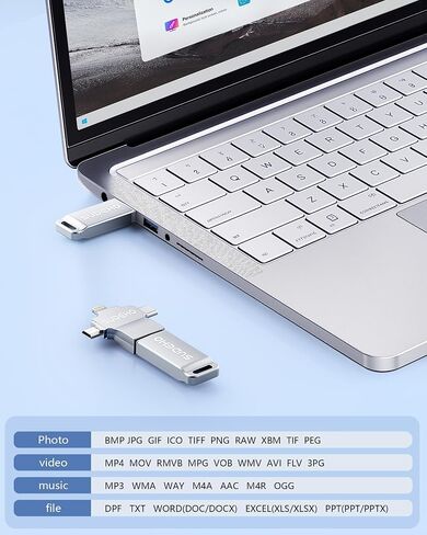 MFi Certified Photo Stick 128GB USB 3.0 Flash Drive for iPhone, 4 in 1 External Thumb Drive for Picture Video Saver and Backup, High Speed Memory Stick USB Drive for iPhone/iPad/Android/PC (Silver) in Saudi Arabia