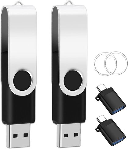 5-Pack of 4GB USB 2.0 Flash Drive Bulk with 5 USB-C Adapters & Keychains | EASTBULL High Speed USB Drives Pack 360 Rotatable Swivel Thumb Drives 4GB (Black) in Saudi Arabia