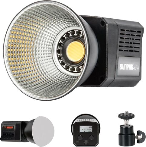 Sunpak 40W Bi-Color COB Light with Dome Diffuser, Ball Head and USB Cable | 6500 lumens output, 2500-6500K bi-color, 3000mAh battery, dome diffuser, reflector, mini ball head, LCD, and 8 FX effects in Kuwait