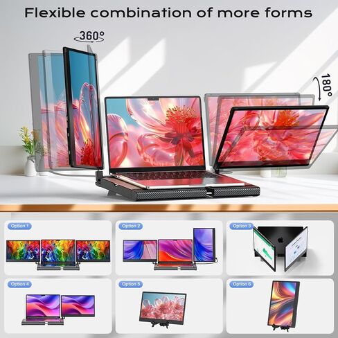 موسع شاشة الكمبيوتر المحمول، موسع شاشة الكمبيوتر المحمول 14 بوصة FHD 1080P، قاعدة قابلة للتمدد وشاشة قابلة للفصل، التوصيل والتشغيل، موسع شاشة ثلاثي متوافق مع أنظمة التشغيل Windows وMac وChrome in Kuwait