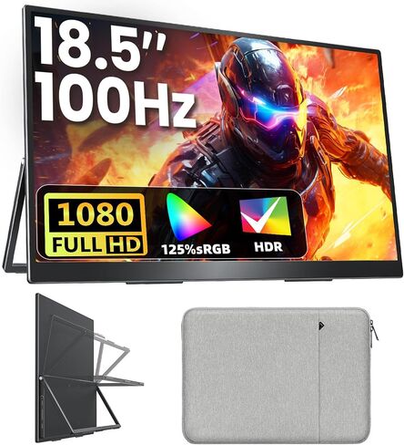 Upperizon Portable Monitor 18.5 inch FHD 125% sRGB 100Hz IPS HDR HDMI USB-C Travel Monitor for Laptop MacBook PC Surface PS5 Xbox, Large External Display with Kickstand & Speakers, VESA Compatible in Saudi Arabia