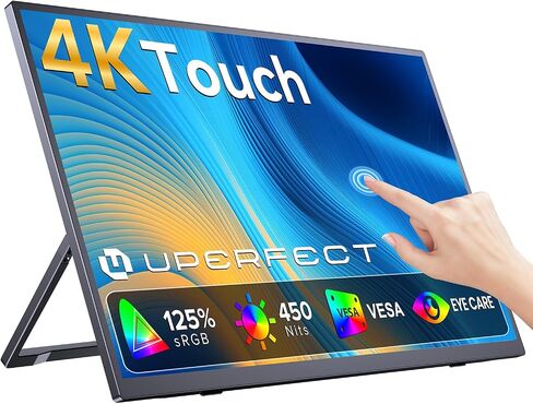 UPERFECT 4K Portable Monitor Touchscreen, 15.6" 125% sRGB Laptop Monitor | 3840*2160 UHD, 450 Nits Ultra-Slim Monitor, USB-C & MINI HDM, VESA & Stand, Travel Screen for Computer, PC, Game Consoles in Saudi Arabia