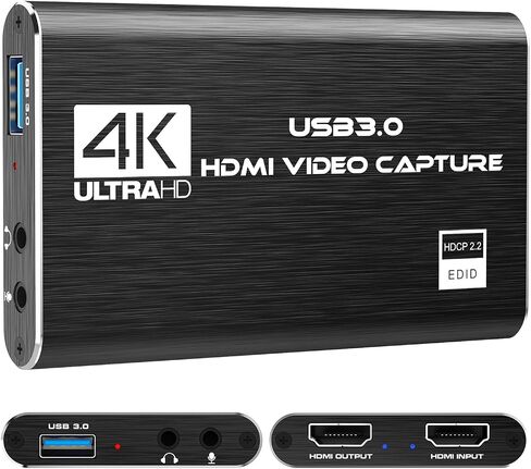 Video Capture Card, 4K HDMI Audio Capture Card Video Recorder with Mic and HDMI Loop-Out for Gaming/Live Streaming/Conference, Works for Nintendo Switch/PS5/Camera/Xbox/OBS in Kuwait