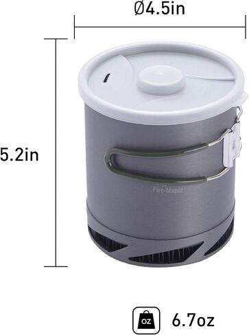 Fire-Maple XK6 Camping Pot with Heat Exchanger 1L Ultralight Portable Pot | Boil 30% Faster with Heat Exchanger Base, Foldable Insulated Handle, Hard Anodized Aluminum, 1L, 190g in Saudi Arabia