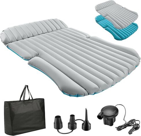 KMZ SUV Air Mattress Double-Sided Inflatable Car Mattress Camping Bed with Pump for SUV Trunk & Rear Seat - Blue (Light Gray) (Light Gray) in Saudi Arabia