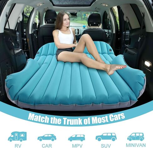 KMZ SUV Air Mattress Double-Sided Inflatable Car Mattress Camping Bed with Pump for SUV Trunk & Rear Seat - Blue (Light Gray) (Light Gray) in Saudi Arabia