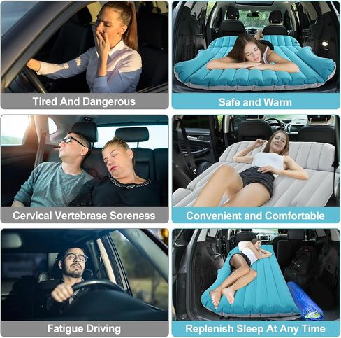 KMZ SUV Air Mattress Double-Sided Inflatable Car Mattress Camping Bed with Pump for SUV Trunk & Rear Seat - Blue (Light Gray) (Light Gray) in Saudi Arabia