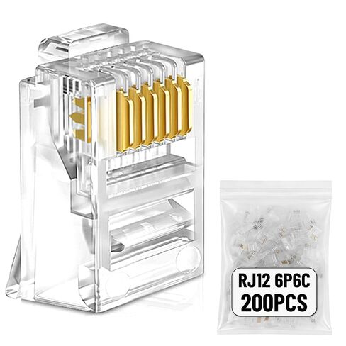 Uvital RJ12 Telephone Plugs 200 Pack, Replacement Modular Plug Connectors | 6P6C Clear Transparent Crystal Head Snap-in Crimp-On for Flat Telephone Cord Cable in Saudi Arabia