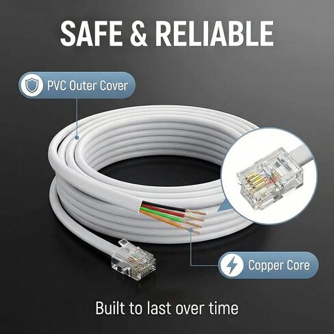 Phone Extension Cord 15 FT Long Phone Cable Line Wire, with Standard RJ11 6P4C Plugs，White- 2 Pack in Kuwait