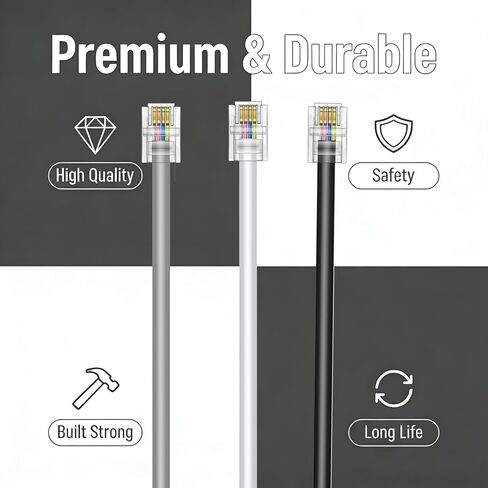 Phone Extension Cord 15 FT Long Phone Cable Line Wire, with Standard RJ11 6P4C Plugs，White- 2 Pack in Kuwait