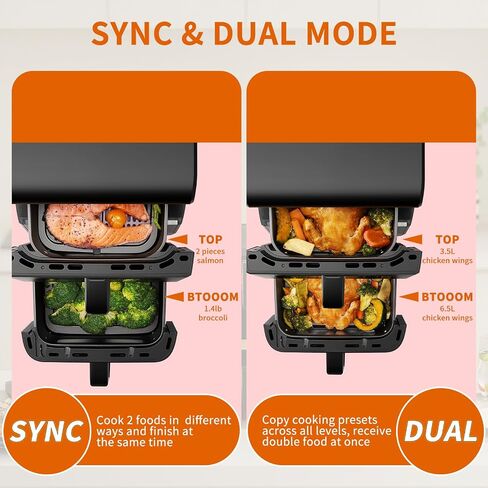 10.5QT Dual-Basket Air Fryer 10-in-1 Vertical Air Fryer with Window | Compact dual-zone air fryer for family cooking, bakes/dehydrates/reheats, dishwasher-safe parts, independent light in Saudi Arabia