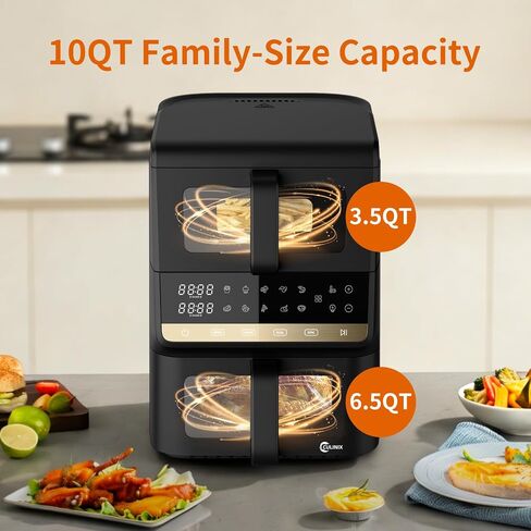 10.5QT Dual-Basket Air Fryer 10-in-1 Vertical Air Fryer with Window | Compact dual-zone air fryer for family cooking, bakes/dehydrates/reheats, dishwasher-safe parts, independent light in Saudi Arabia